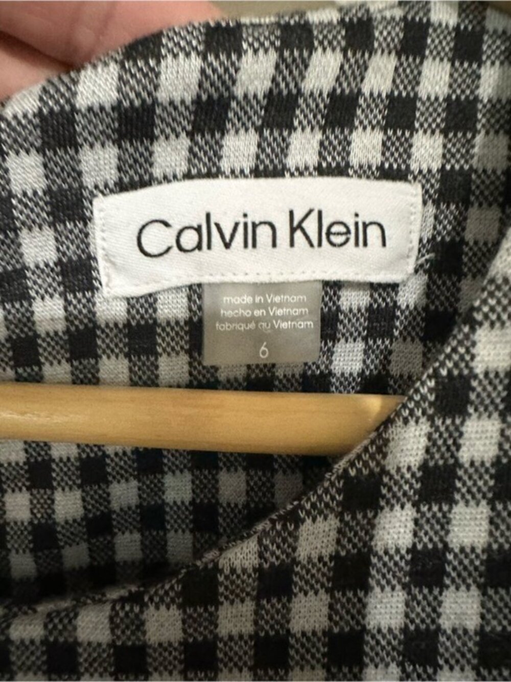 Calvin Klein Gingham Midi Dress Black White Tie Waist Size 6 Cottagecore - Picture 7 of 12
